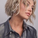 Blonde wavy bob wig styled for a modern look.